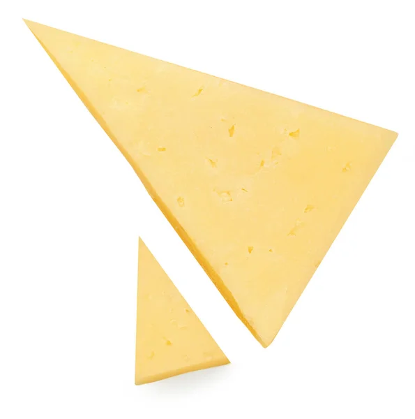 Käsestücke Dreiecke Isoliert Auf Weißem Hintergrund Reifer Käse Von Oben — Stockfoto