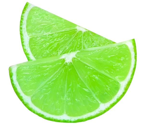 Limetový Plátek Izolovaný Bílém Pozadí Limetkové Citrusové Plody Detailní — Stock fotografie