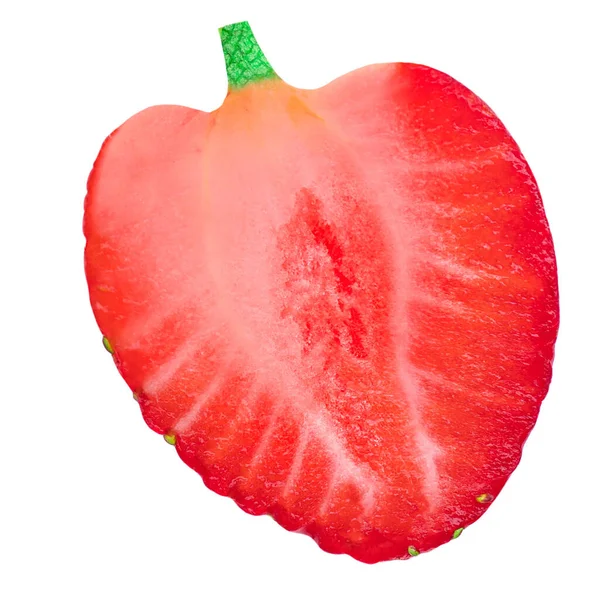 Die Hälfte Der Erdbeere Isoliert Auf Weißem Hintergrund Ganze Erdbeerfrüchte — Stockfoto