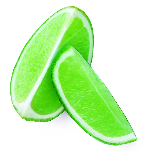 Citrusfélék Fehér Alapon Izolált Szeletekkel Lime Felülnézet Lapos Fektetés — Stock Fotó