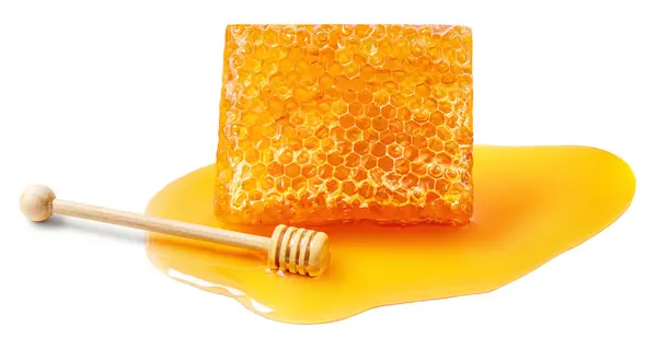 Organic Honey Honeycomb Isolated White Background Top View Flat Lay — Stock fotografie
