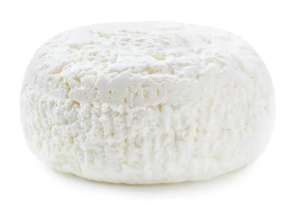 ホワイトバッククローズアップで隔離されたコテージチーズ 新鮮なグラニーコテージチーズまたはポテトクローズUrl — ストック写真