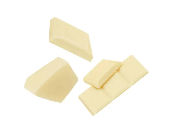 Cubes White Milk Chocolate Bar Isolated White Background Pieces Irregular — Stock Photo, Image