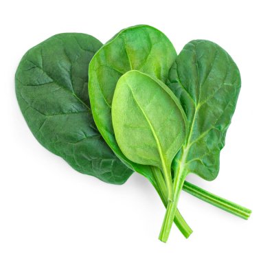 Bebek ıspanak yaprakları beyaz arka planda izole. Paket tasarım üst görünümü için taze ıspanak. Düz yatıyordu 