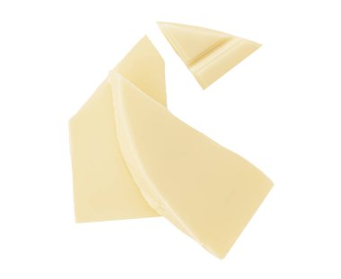 Beyaz arka planda izole edilmiş beyaz sütlü çikolatalar. Paket tasarımı için düzensiz parçalar. Üst Manzara. Düz la