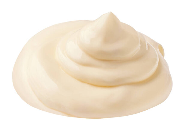 Майонезный соус или майонезный салат заправка изолированы на белом. Майонезный соус крупным планом