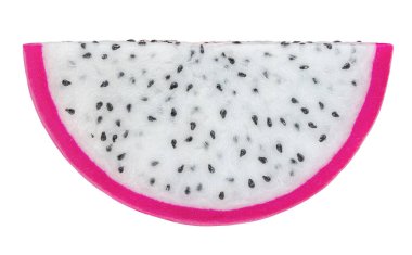 Pitaya izole edildi. Düşen Dilimlenmiş Ejder meyvesi beyaz arka planda havada. Ejderha Meyvesi Tasarım Elemanı. Üst Manzara. Düz yatıyordu