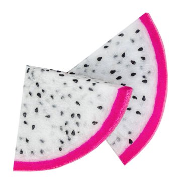 Pitaya izole edildi. Düşen Dilimlenmiş Ejder meyvesi beyaz arka planda havada. Ejderha Meyvesi Tasarım Elemanı. Üst Manzara. Düz yatıyordu