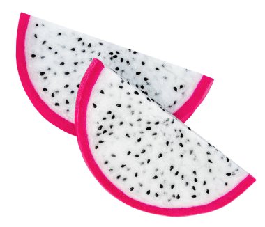 Pitaya izole edildi. Düşen Dilimlenmiş Ejder meyvesi beyaz arka planda havada. Ejderha Meyvesi Tasarım Elemanı. Üst Manzara. Düz yatıyordu