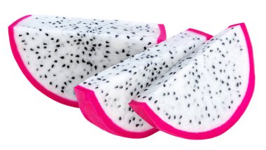 Pitaya izole edildi. Olgun Ejderha meyvesi ya da pitahaya beyaz arka planda. Paket tasarım elemanı üst görünümü. Düz yatıyordu.