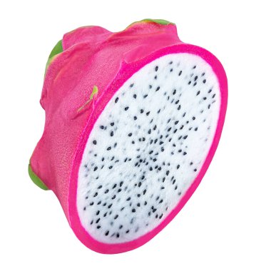 Pitaya izole edildi. Düşen Yarım Ejder meyveleri beyaz arka planda havada. Ejderha Meyvesi Tasarım Elemanı. Üst Manzara. Düz yatıyordu. 