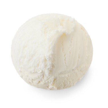 Beyaza izole edilmiş vanilyalı dondurma kepçesi. Dondurma topu manzaralı, düz yatıyordu. Icecream Paket Tasarım Elemanı