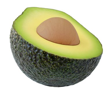 Avokado beyaz arka planda yarı izole edilmiş. Organik Avokado makrosu. Paket tasarım elementi