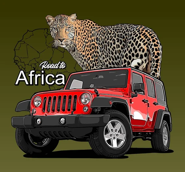 Rojo Coche Leopardo Fondo Vector Plantilla — Vector de stock