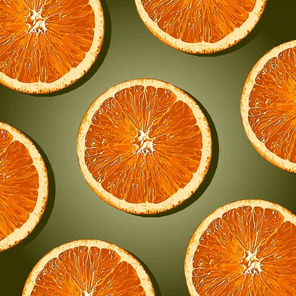 Fresh Orange Cut Pattern Green Background — Stock Vector