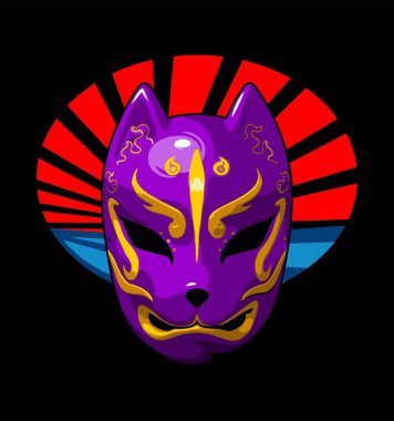  Türk arka planında geleneksel Japon maskesi