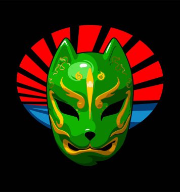 Gri arka planda yeşil geleneksel Japon maskesi