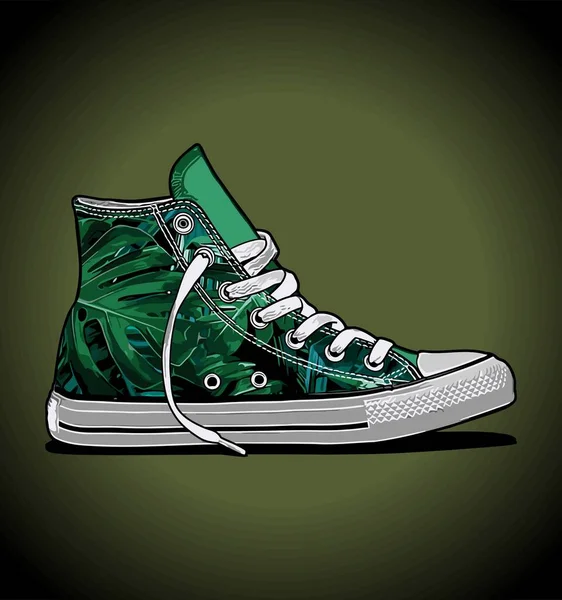 Mavi Arkaplanda Yeşil Desenli Spor Ayakkabılar — Stok Vektör