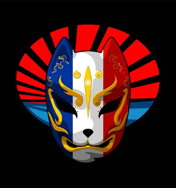 Tradiční Japonská Maska Vzorem Francouzské Vlajky — Stockový vektor