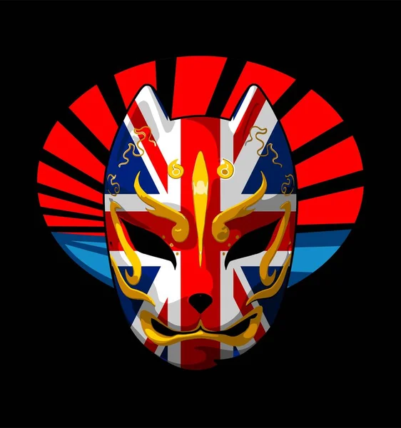 Ιαπωνική Παραδοσιακή Μάσκα Μοτίβο Βρετανική Σημαία — Διανυσματικό Αρχείο
