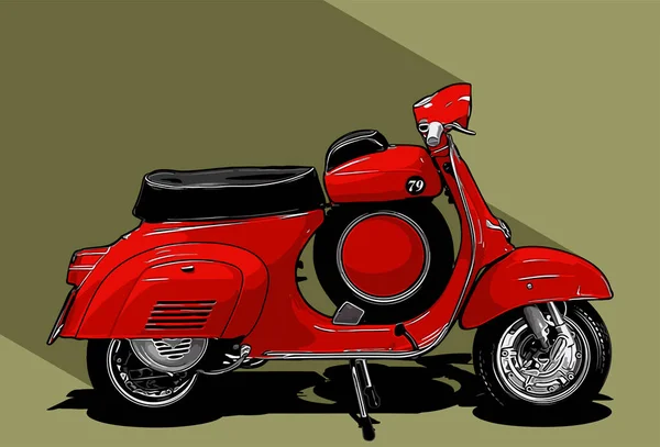 Vintage Scooter Red Color Yellow Background Vector Template — Stock Vector