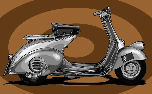 Templat Vintage Scooter Perak Warna Hijau Vektor Latar Belakang - Stok Vektor