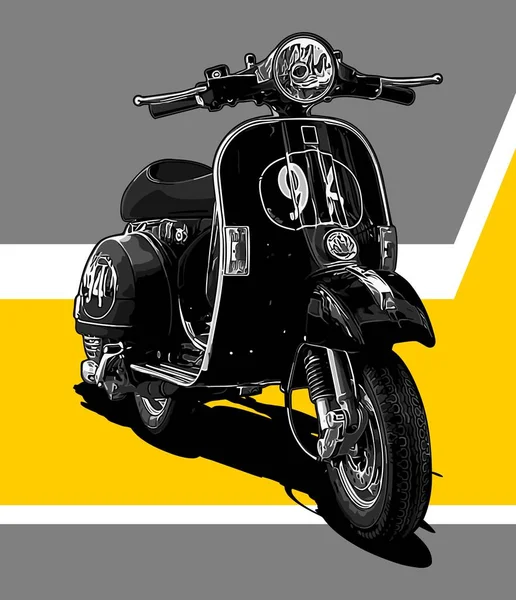 带有绿色和黄色背景向量模板的黑色老式摩托车 — 图库矢量图片