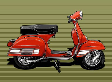 Scooter kırmızı renk yeşil arkaplan vektör şablonu