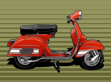  Scooter kırmızı renk yeşil arkaplan vektör şablonu