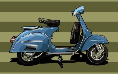 Klasik scooter mavi renk gri arkaplan vektörü şablonu