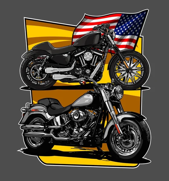 Modelo Vetor Duas Motocicletas Americanas Feitas —  Vetores de Stock
