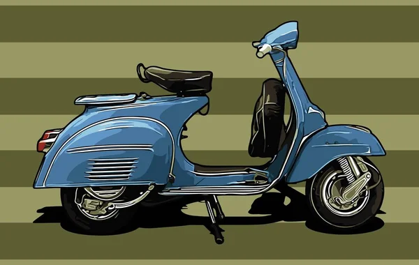 Vintage Scooter Azul Cor Cinza Fundo Vetor Modelo — Vetor de Stock