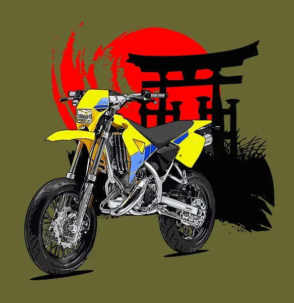 Supermoto Bicicleta Japonês Lua Fundo Vetor Modelo —  Vetores de Stock