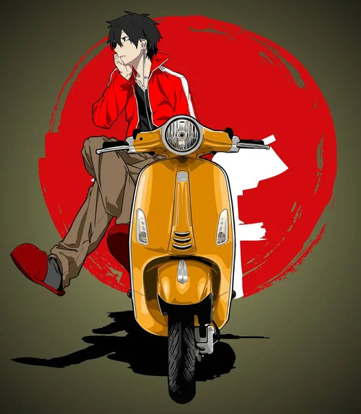 Scooter Automático Vista Frontal Japonés Anime Fondo — Archivo Imágenes Vectoriales