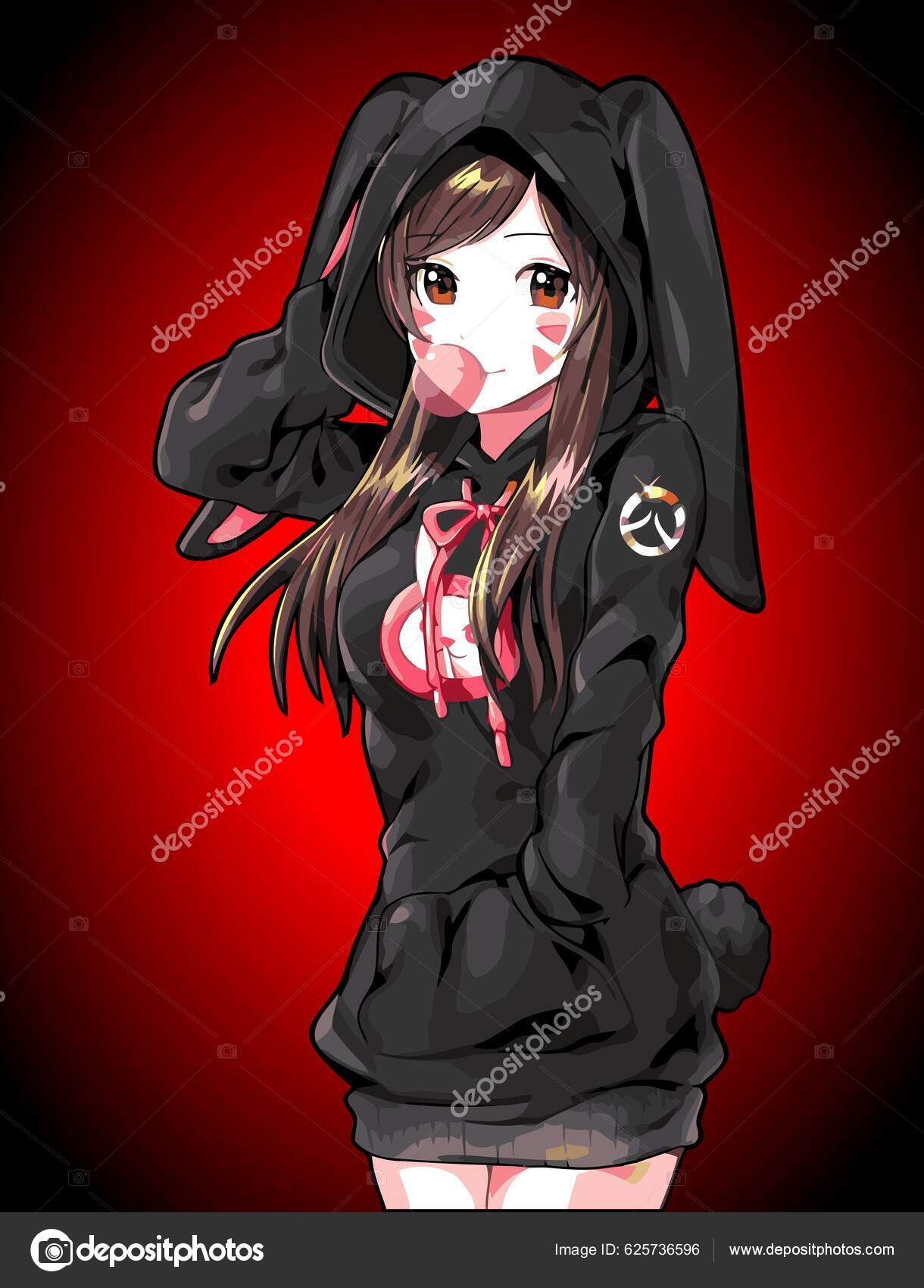 Anime Chica Usando Una Plantilla Vector Sudadera Con Capucha Vector de stock 625736596 de jellybox