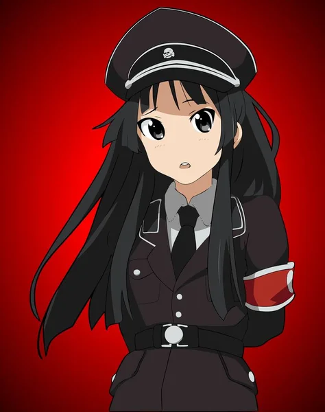 Anime Dívka Nosí Armádní Uniformu Vektorové Šablony — Stockový vektor
