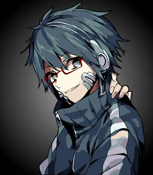 Anime Chlapec Brýlemi Vektorové Šablony — Stockový vektor