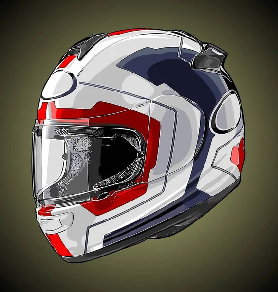 Full Face Helmet Cool White Blue Vector Template — Stock Vector
