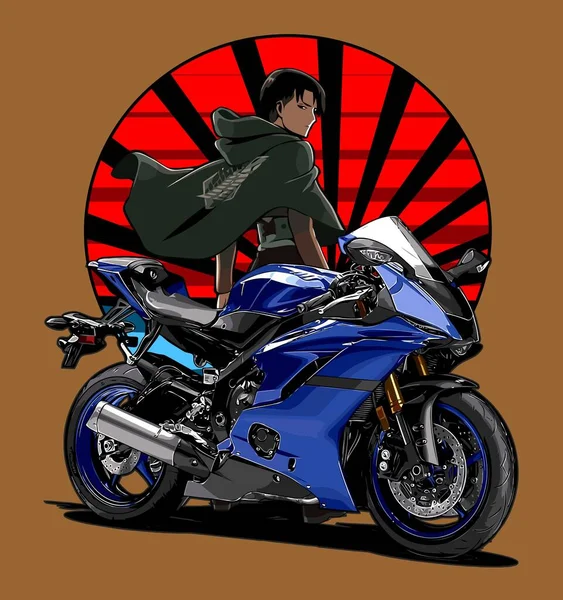 Modré Sportovní Kolo Japonském Anime Pozadí — Stockový vektor
