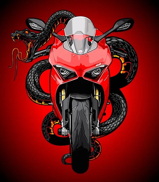 摩托车的前景是用蛇包裹着的 — 图库矢量图片