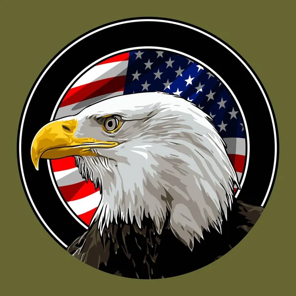 Testa Aquila Sulla Bandiera Americana — Vettoriale Stock