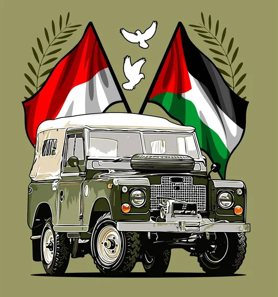 Voiture Suv Classique Avec Fond Drapeau Palestin — Image vectorielle
