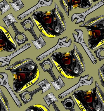  Kask deseni, piston ve anahtar vektörü