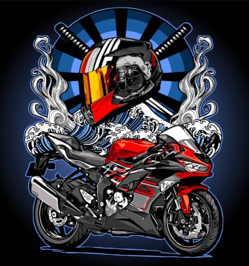  spor motosiklet ve dalga kask vektör şablonu