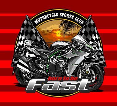 plaj arka planı gümüş motosiklet ve yarış bayrağı