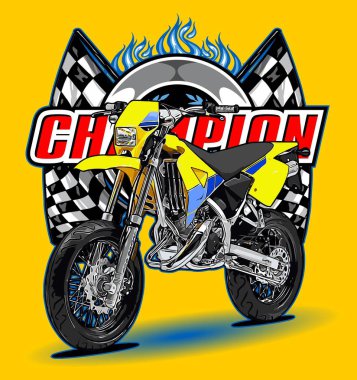  sport motorbike with champion and racing flag as the background clipart