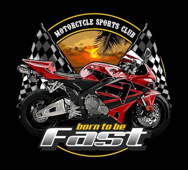  Motosiklet kırmızısı siyah çizgili plaj arka planı ve yarış bayrağı