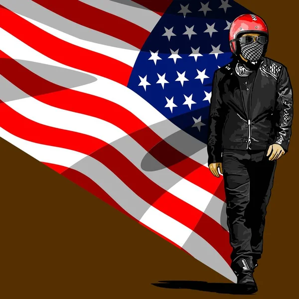 バイカーアメリカ国旗背景ベクトルテンプレート — ストックベクタ