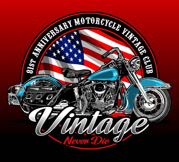 Motocicleta Clássica Com Fundo Bandeira Americana —  Vetores de Stock