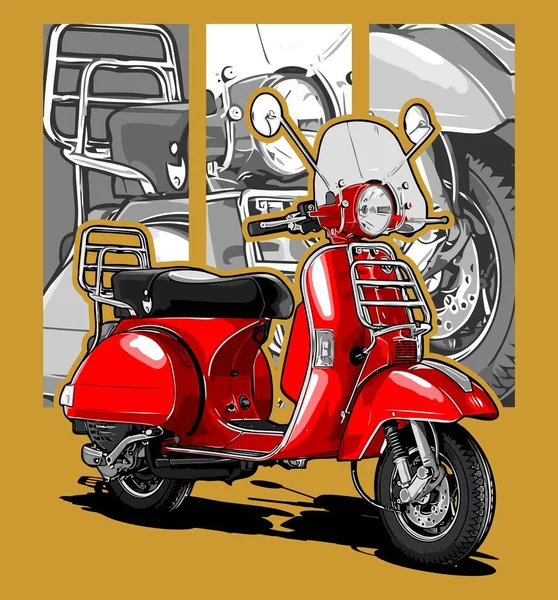 Rouge Classique Scooter Deux Temps — Image vectorielle